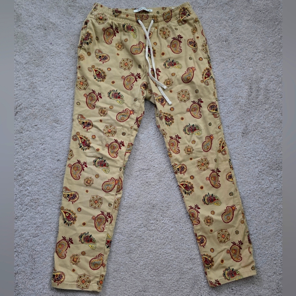 Paisley Print Beige Pants